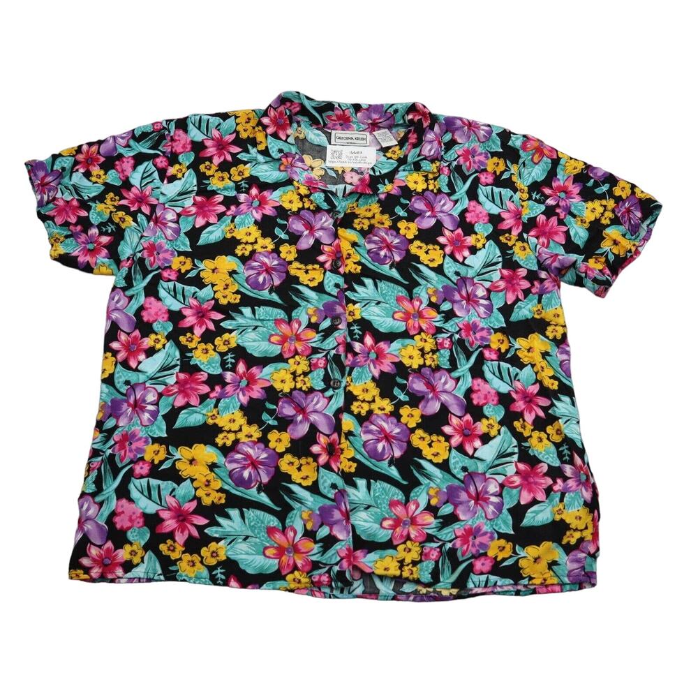 California Krush Shirt Womens 2X Multicolor Button Up Short Sleeve Collared Top